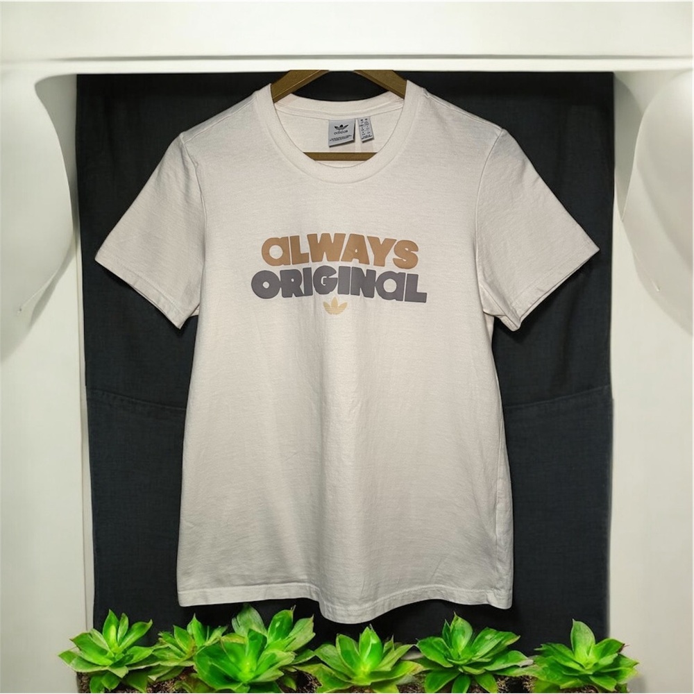 Adidas women's Always Original Cream Tee with Tan and Gray Graphic NWOT